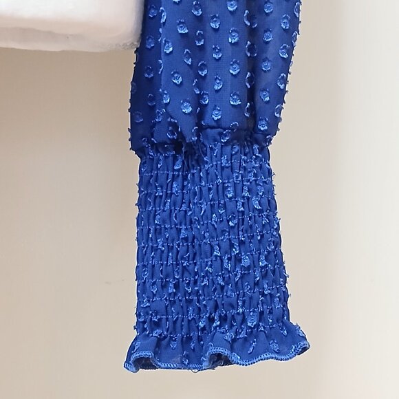 Free People Smocked Ruffled Sheer Polka Dot Blouse Size Small - Picture 6 of 9